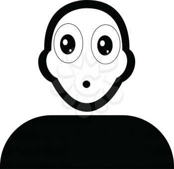 Flat black shocked emoticon icon vector