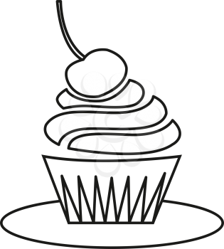 Simple thin line cherry cupcake icon vector


