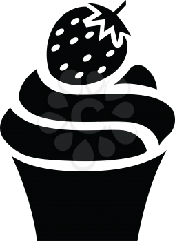 Simple flat black strawberry cupcake icon vector