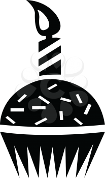 Simple flat black birthday cupcake icon vector