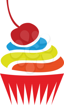 Simple flat color cherry cupcake icon vector