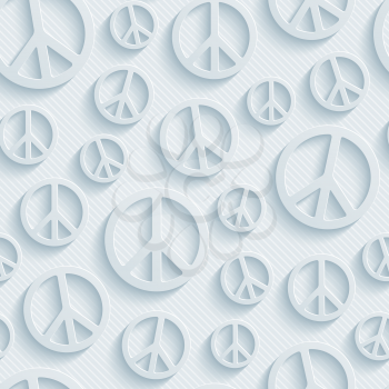 Light perforated paper with cut out effect. 3d peace simbol seamless background. Vector EPS10.
