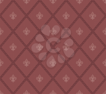 Marsala color Fleur De Lis classical wallpaper. Vector seamless background.