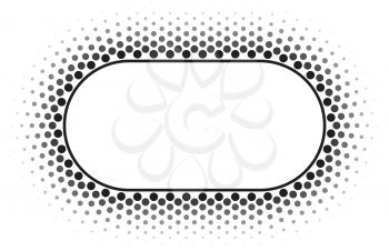 Black Halftone rounded rectangle frame vector design element on white background. Halftoned Dots Flyer With Fade Effect. Half Tone Button with copy space.
