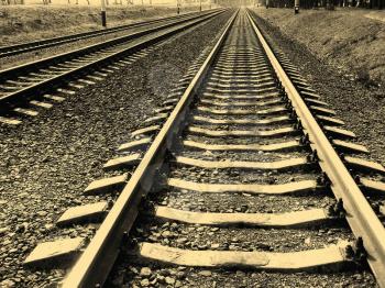 A railroad, which ran away. Close-up. Sepia 