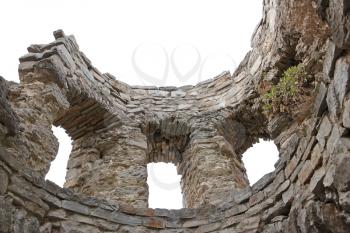 Fragment of ruins of the ancient fortress in city of Kamianets-Podilskyi, Ukraine