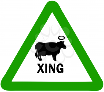Royalty Free Clipart Image of a Holy Cow Crossing Sign