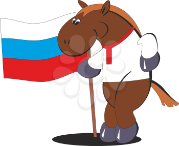 Royalty Free Clipart Image of a Horse with the Russian Flag