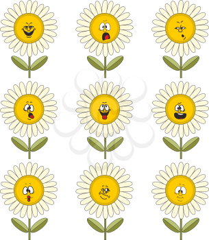 Funny flowers with different emotions isolated on white background 012