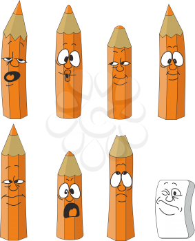 Vector.Cartoon emotional orange pencils set color 14