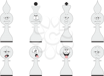 Black and White cartoon chess Figures set. vector illustration 02