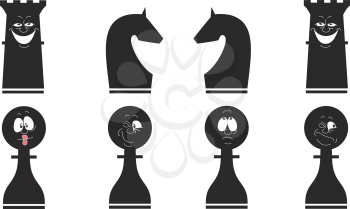 Black and White cartoon chess Figures set. vector illustration 03
