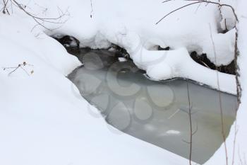 Stream in the winter forest. Winter landscape 30011