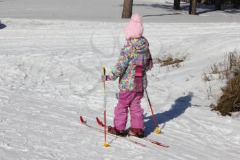 Young girl skiing on a ski track 30342