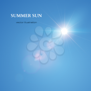 Summer Sun. Blue Sky Background. Vector illustration
