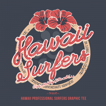 Hawaii surfers. t-shirt graphic. Vector illustration