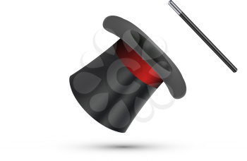 Magician Top Hat with stick. Vector illustration