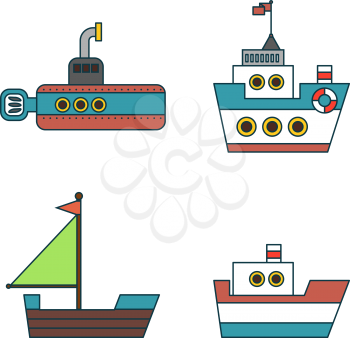 Abstract Ships Thin Line Icons Set. Vector illustration