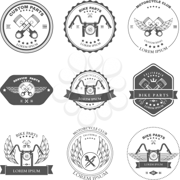 Race Bikers Garage Repair Service Emblems and Motorcycling Clubs Tournament Labels Collection isolated. Vector illustration