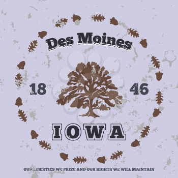 Des Moines, Iowa. t-shirt graphic. Vector illustration