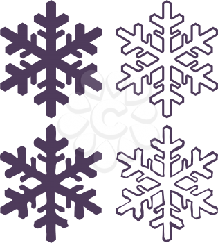 Set of Four Snowflakes thin line ftat design vector illustration