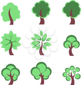 Set of Nine Abstract Trees vector illustration
