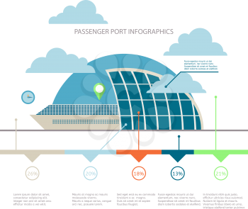 Passenger port infographics vector illustration flat design