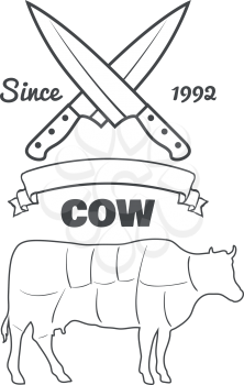 Vintage butcher cuts of cow menu chalk vector illustration