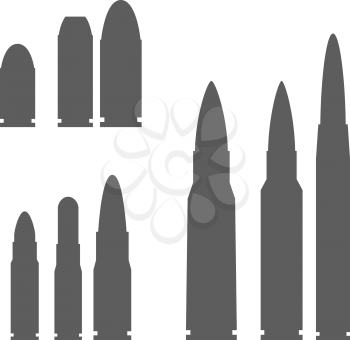 Set of Bullets Silhouettes Isolated Vector illustration