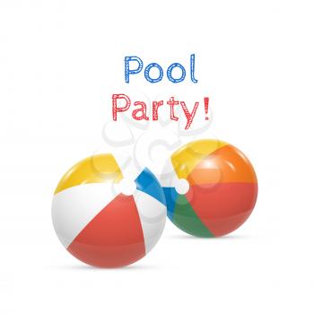 Pool Party. Beach balls Isolated on white background Vector illustration
