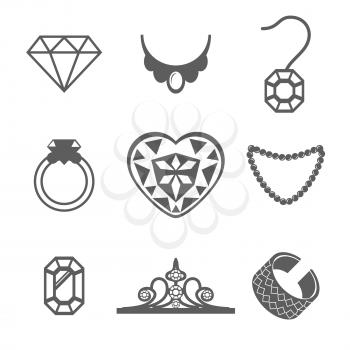 Set of Jewelry Icons ring gem necklace Vector illustration