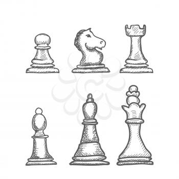Hand Drawn engrave Chess Figures Vector illustration