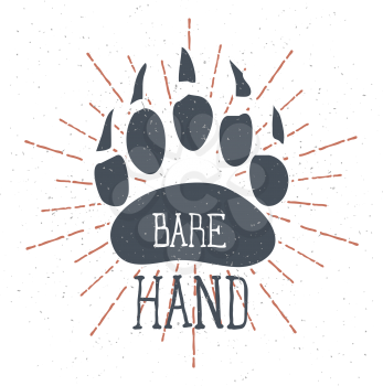Bear Claw. Bear Footprint with Lettering Bare hand. Vector illustration