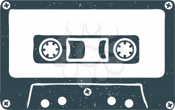 Hand drawn 90s themed badge with audio cassette tape textured. Vector illustration