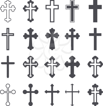 Cross icons set. Decorated crosses signs or symbols. Vector illustration