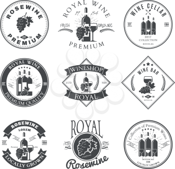 Wine club and restaurant emblems and labels set. Vector wine club logo EPS10