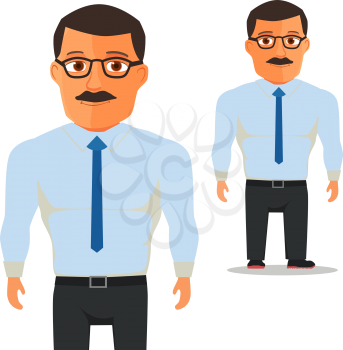 Man with glasses in white shirt with blue Tie Cartoon Character. Vector illustration