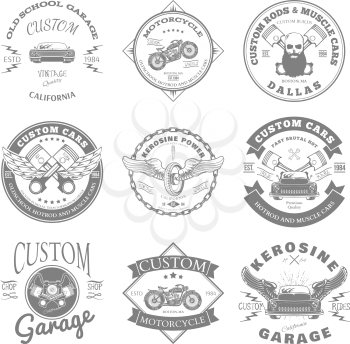 Custom Garage Label and Badges Design. Vector illustration
