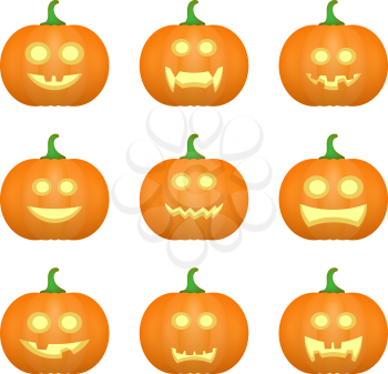 Halloween carved pumpkins. Carved face emotions set. Vector illustration