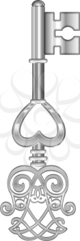 Silver Key with Heart isolated. Vector illustration