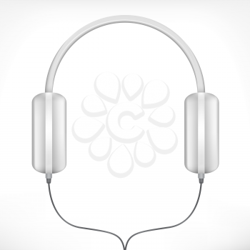 Modern White plastic headphones with wires and white background