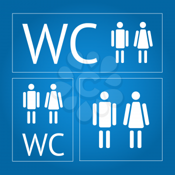Water closet signs icon set with man and woman pictures