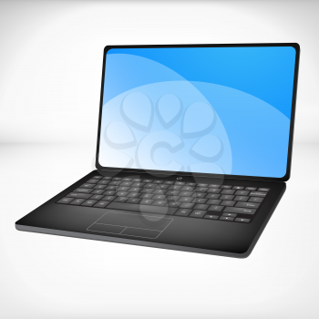 black 3d rendering of a laptop with blue graphics