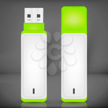 White Green Vector USB Flash Drive isolated on black background