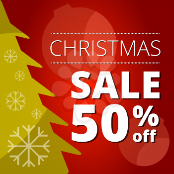 Christmas sale with tree on red background vector illustration
