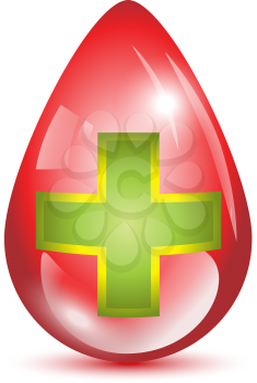Green cross in a red bleed drop
