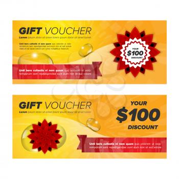 Gift voucher with red mandala flower and sample text