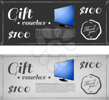 Gift Voucher Or Card with led tv and vintage voucher card design