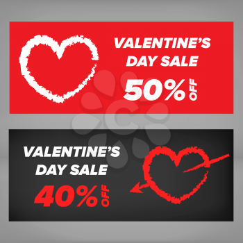 Valentine day sale banner with heart with arrow