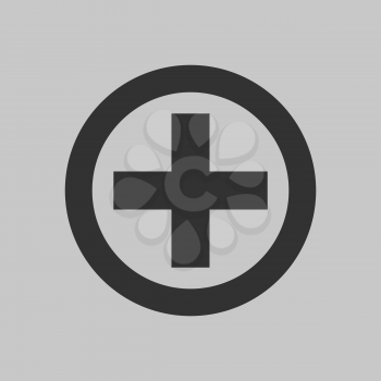black cross icon in a circle on a gray background